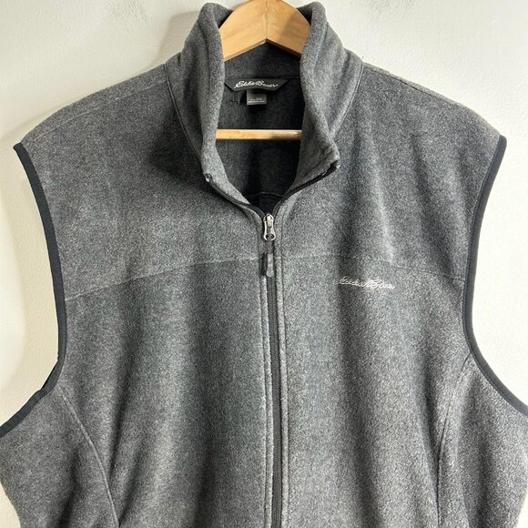 Eddie Bauer Fleece Vest Mens 2XL Gray Full Zip Pockets Outdoor Stand Collar - Picture 2 of 9